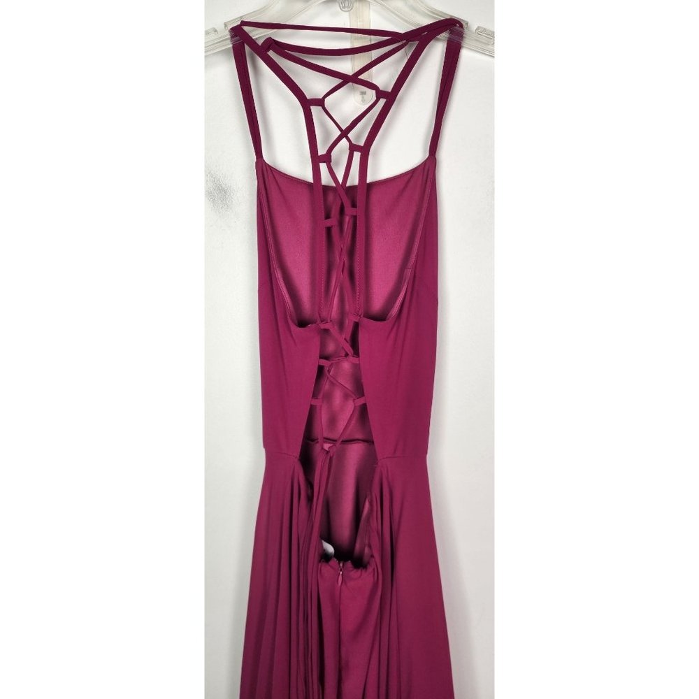 Lulus Women's Sz. S Strappy To Be Here Magenta Lace-Up Maxi Dress - Picture 7 of 10